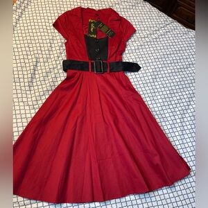 Love Red Midi Dress with Black Belt